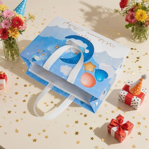 GFInYHM 13" Baby Boy Gift Bag for Baby Shower or Birthday with Handle, Tissue Paper and Greeting Card (Elephant) in Saudi Arabia
