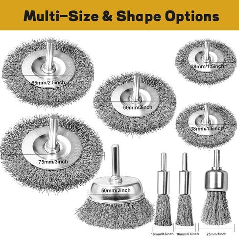 Wire Brush for Drill, Brass Wire Wheel for Drill, Carbon Steel Cup & End Brushes with Soft Bristles,1/4" Shank for Metal Stripping, Rust & Paint Removal,11 Pcs Die Grinder Accessories in Kuwait