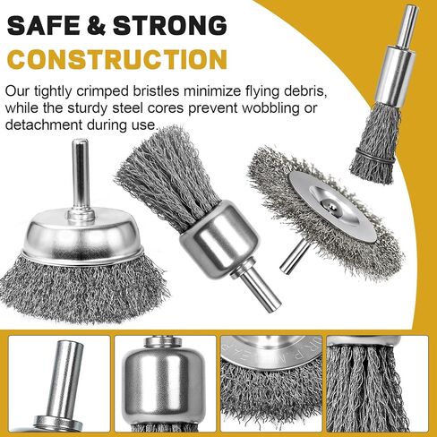 Wire Brush for Drill, Brass Wire Wheel for Drill, Carbon Steel Cup & End Brushes with Soft Bristles,1/4" Shank for Metal Stripping, Rust & Paint Removal,11 Pcs Die Grinder Accessories in Kuwait