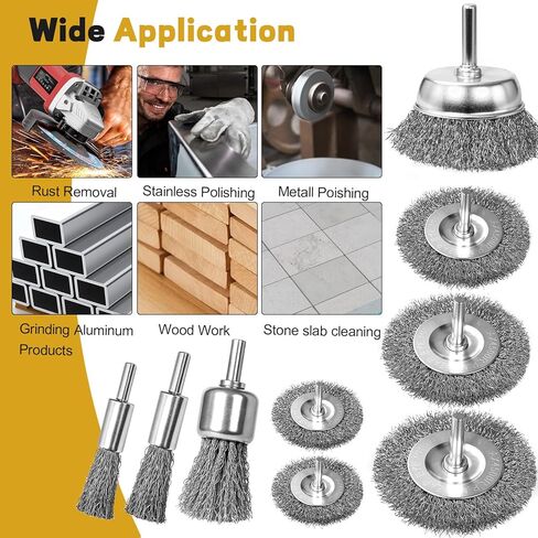 Wire Brush for Drill, Brass Wire Wheel for Drill, Carbon Steel Cup & End Brushes with Soft Bristles,1/4" Shank for Metal Stripping, Rust & Paint Removal,11 Pcs Die Grinder Accessories in Kuwait