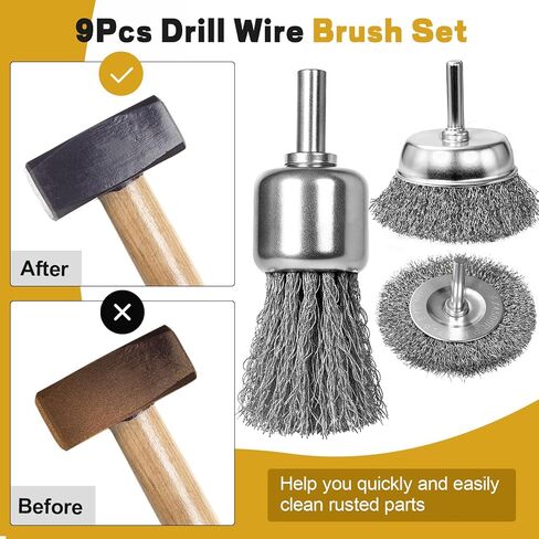 Wire Brush for Drill, Brass Wire Wheel for Drill, Carbon Steel Cup & End Brushes with Soft Bristles,1/4" Shank for Metal Stripping, Rust & Paint Removal,11 Pcs Die Grinder Accessories in Kuwait