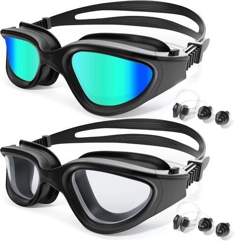 2 Pack Swim Goggles, Tenfold Long-Lasting Anti Fog Swimming Goggles Adult Men Women No Leakage Nose Clip Earplugs in Saudi Arabia