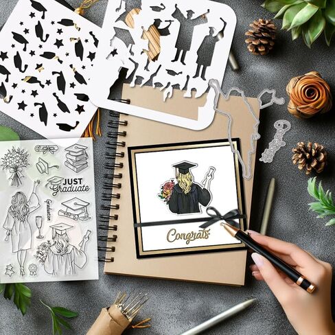 GLOBLELAND Cartoon Lady Daily Life Clear Stamps Cutting Dies PET Painting Stencils for Card Making Walking Reading Bathing Silicone Stamp Metal Greetings Die Cuts PET Stencils for DIY Scrapbooking in Saudi Arabia