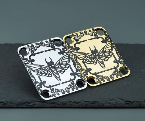 Guyker Guitar Guitar Neck Plate ، 4 ثقوب من الفولاذ المقاوم للصدأ الغيتار الكهربائي باس لوحة لوحة لوحة عنق الرقبة جزء (GN003 ، أسود) in Saudi Arabia