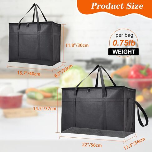أكياس توصيل طعام معزولة من 4 عبوات-2 XXXL & 2 XL أكياس حرارية ساخنة وباردة مع لوحات قاعدة قابلة للإزالة-تقديم الطعام ، توصيل البيتزا ، البقالة والسفر in Saudi Arabia