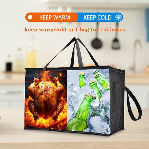 أكياس توصيل طعام معزولة من 4 عبوات-2 XXXL & 2 XL أكياس حرارية ساخنة وباردة مع لوحات قاعدة قابلة للإزالة-تقديم الطعام ، توصيل البيتزا ، البقالة والسفر in Saudi Arabia