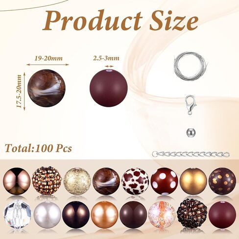 Sasylvia 100 Pcs 20 mm Rhinestone Beads Shine Disco Ball Bubblegum Plastic Chunky Loose Round Spacer Beads for Jewelry Making DIY Craft Pen Bracelet Supplies in Saudi Arabia