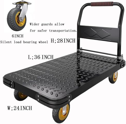 عربة صامتة ، شاحنات منصة متنقلة ، قابلة للطي لسهولة التخزين ، وعجلات دوارة بزاوية 360 درجة ، وسعة الوزن 2425 رطلاً (أسود ، 35.4x23.6 بوصة) in Kuwait