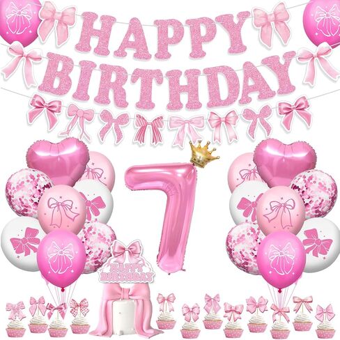 44Pcs Sweet Sassy and Seven Birthday Party Decorations Include Happy Birthday Banner-Cake Topper-Cupcake Toppers-Balloons-Backdrop for Sweet Sassy and Seven Party Supplies in Saudi Arabia