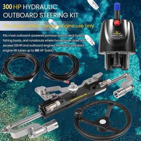300HP Hydraulic Steering Kit with Steering Wheel - Complete Marine System for Single Station, Single-Engine use Built-in Two-Way Lock Cylinder, 300HP Pump and 26ft High-Strength Nylon Hose in Saudi Arabia