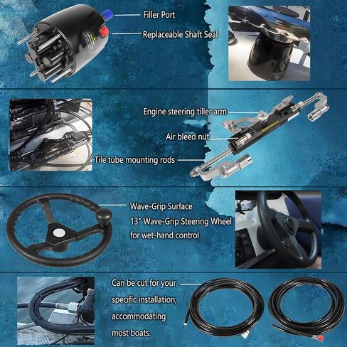 300HP Hydraulic Steering Kit with Steering Wheel - Complete Marine System for Single Station, Single-Engine use Built-in Two-Way Lock Cylinder, 300HP Pump and 26ft High-Strength Nylon Hose in Saudi Arabia