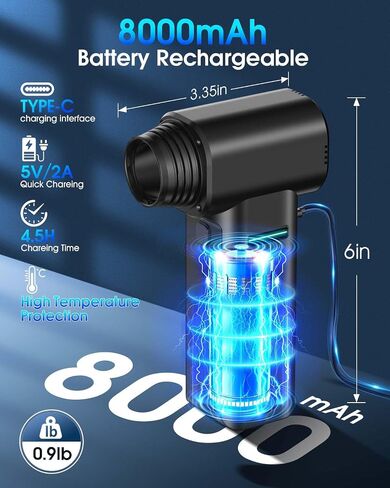 Duster Air Air مضغوط ، 500 جرام من طاقة Super Cordless Duster الكهربائية القابلة لإعادة الشحن ، ومكونة من طائرة مفاتيح مفاتيح طائرة Turbo الطائرات التوربينية من 40000 دورة في الدقيقة ، ومنظف لوحة مفاتيح توربو من منفاخ الهواء 4-gear للكمبيوتر الشخصي (أسود) in Saudi Arabia