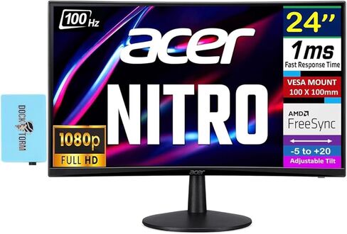 Acer Nitro 24 "Monitor ، Freesync 100Hz FHD 1500R Curve Zeroframe Design with 1Ms Response Time ، Vesa Mount (100mm) ، VGA ، HDMI & Dockztorm USB Port Expander ، Black (2025 أحدث طراز) in Kuwait