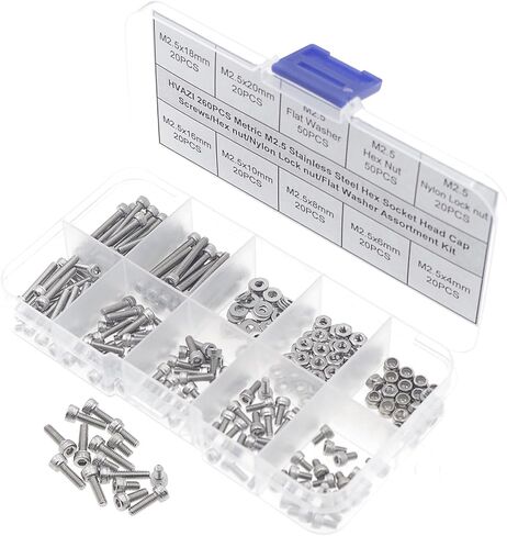 HVAZI Metric M2.5 Stainless Steel Socket Head Cap Screws/Hex Nuts/Nylon Lock nut/Flat Washer Assortment Kit in Kuwait