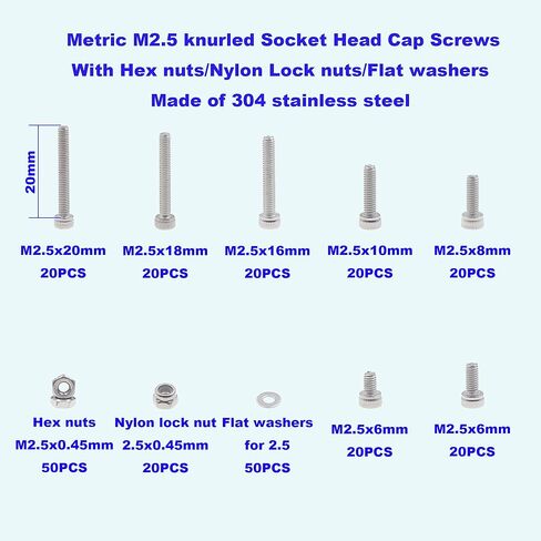 HVAZI Metric M2.5 Stainless Steel Socket Head Cap Screws/Hex Nuts/Nylon Lock nut/Flat Washer Assortment Kit in Kuwait
