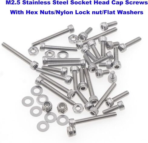 HVAZI Metric M2.5 Stainless Steel Socket Head Cap Screws/Hex Nuts/Nylon Lock nut/Flat Washer Assortment Kit in Kuwait