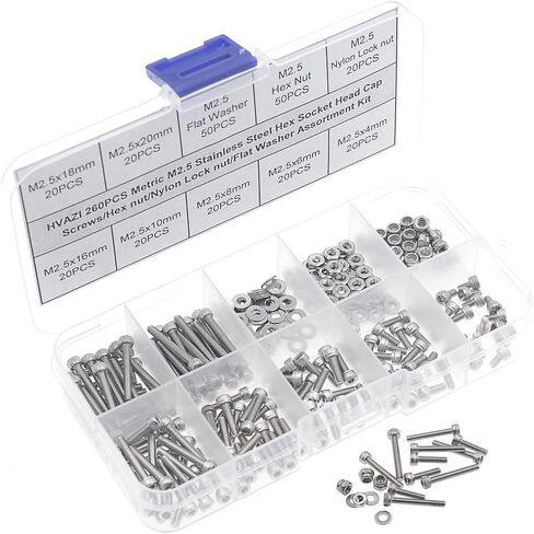 HVAZI Metric M2.5 Stainless Steel Socket Head Cap Screws/Hex Nuts/Nylon Lock nut/Flat Washer Assortment Kit in Kuwait