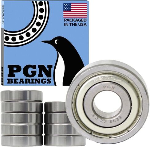 محمل PGN (10 عبوات) 6200-ZZ - محمل كروي مختوم من الصلب الكروم المشحم - محامل 10x30x9 مم مع درع معدني ودعم دورة في الدقيقة العالية in Saudi Arabia