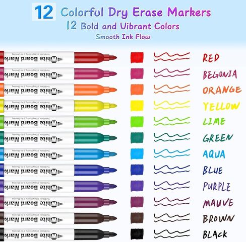 SFAIH Dry Erase Markers Fine Tip - 72 Pack 12 Assorted Color Whiteboard Markers, Fine Tip Dry Erase Markers For Kids Adults, Color Markers for Classroom in Kuwait