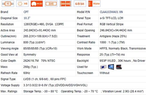 10.3 Inch CLAA103WA01 XN LCD Display Screen Panel for Car DVD GPS Navigation Central Control Multimedia Industrial Equipment Replacement Parts in Saudi Arabia