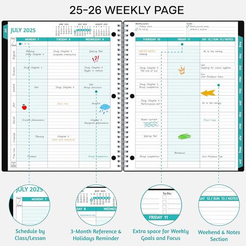 student planner 2025-2026, Weekly and Monthly Academic Year Planner Calendar, Jul 2025 - Jun 2026, 8.5" x 10.5", School Planner 2025-2026 with Practical Stickers, Flexible Cover, Pocket, Laminated Tabs in Saudi Arabia
