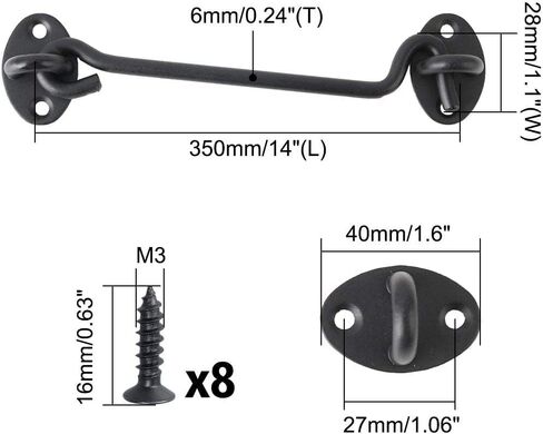 Door latch Cabin Hook Latch, Hook and Eye Latch Set, 16 Inch Cabin Hook,Stainless Steel Eye Latch Privacy Hooks Door with Screws Lock for Gate Shutters Window Slide Barn Shed Black,2pcs(Silver,14 Inch in Saudi Arabia