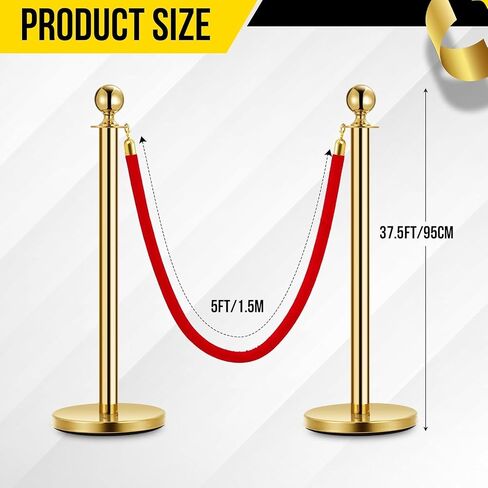 2PCS GOLD Stanchion Post ، 5 أقدام حمراء الحبل الحبل الأحمر حبال وأعمدة السجادة الحمر in Kuwait
