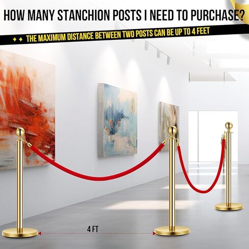 2PCS GOLD Stanchion Post ، 5 أقدام حمراء الحبل الحبل الأحمر حبال وأعمدة السجادة الحمر in Kuwait