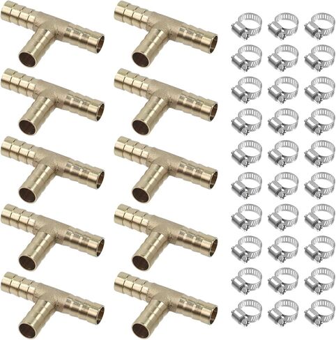 Antrader 3/8" Tee Brass Hose Barb Fitting, 3-Way PEX Pipe Union Fittings, 10-Pack in Kuwait