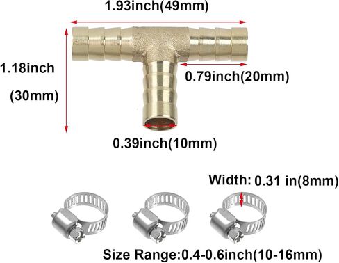 Antrader 3/8" Tee Brass Hose Barb Fitting, 3-Way PEX Pipe Union Fittings, 10-Pack in Kuwait