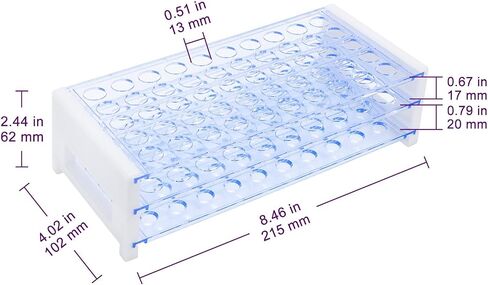 BorinGlass 50-Place Test Tube Rack for 13mm O.D. Tubes, Sturdy Plastic Lab Organizer in Kuwait