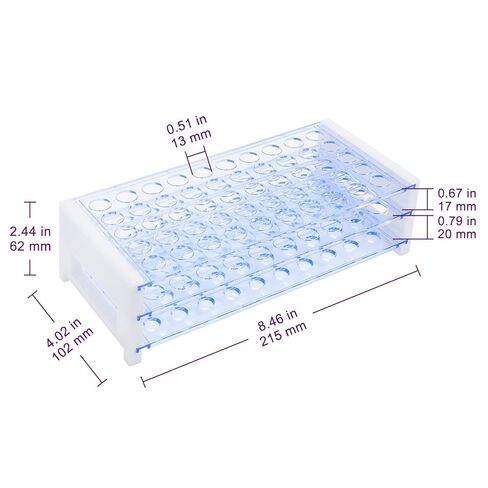 BorinGlass 50-Place Test Tube Rack for 13mm O.D. Tubes, Sturdy Plastic Lab Organizer in Kuwait