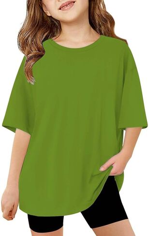 Little Girls Oversized Tshirts Kids Loose Fit Crewneck Short Sleeve Tops Teens Fashion Summer Blouse Y2K 2025 Basic Tee Beach in Saudi Arabia