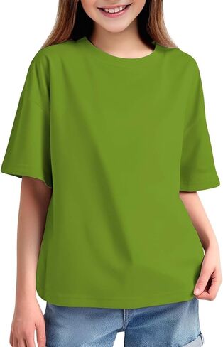 Little Girls Oversized Tshirts Kids Loose Fit Crewneck Short Sleeve Tops Teens Fashion Summer Blouse Y2K 2025 Basic Tee Beach in Saudi Arabia