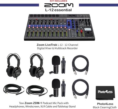Zoom LiveTrak L-12 Digital Mixer & Multitrack Recorder Bundle With Zoom ZDM-1 Podcast Dynamic Microphone, ZHP-1 Headphones, TPS-4 Tripod, Windscreen, XLR Cable in Saudi Arabia