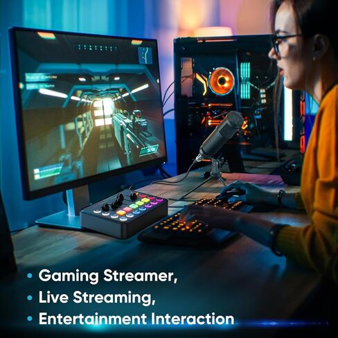 Rechargeable Audio Mixer for Gaming & Podcasting - 48V Phantom Power, Dual Mic Inputs, RGB Lighting, 1-Click Noise Cancel, Voice Changer, Plug & Play (W-11) in Kuwait