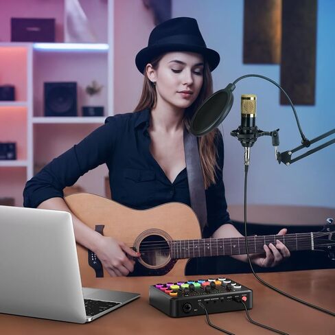 Rechargeable Audio Mixer for Gaming & Podcasting - 48V Phantom Power, Dual Mic Inputs, RGB Lighting, 1-Click Noise Cancel, Voice Changer, Plug & Play (W-11) in Kuwait