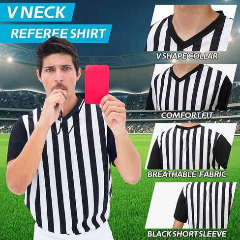 Men's Referee Shirt V Neck Umpire Jersey Black Short Sleeve Ref Shirt Costume for Men Women Football Soccer in Saudi Arabia