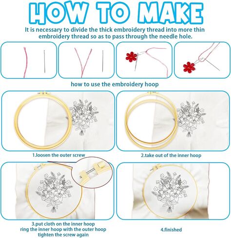 ACRNIGHEET 4PCS Embroidery Kit for Beginners Flowers Embroidery Starter Kit with Instructions, Including 4 Stamped Embroidery Cloth, Various Accessories, Handmade Gifts in Saudi Arabia