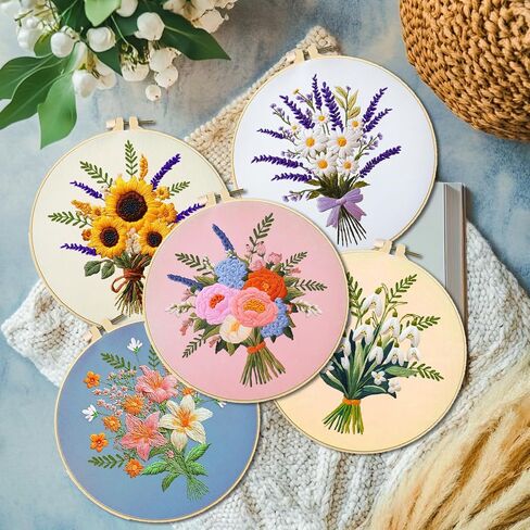 ACRNIGHEET 4PCS Embroidery Kit for Beginners Flowers Embroidery Starter Kit with Instructions, Including 4 Stamped Embroidery Cloth, Various Accessories, Handmade Gifts in Saudi Arabia