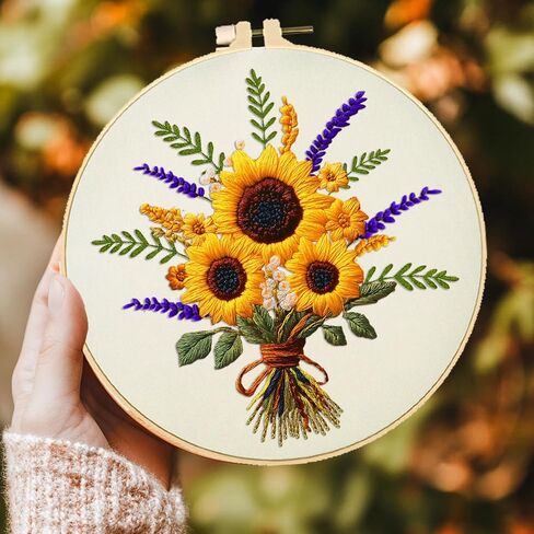 ACRNIGHEET 4PCS Embroidery Kit for Beginners Flowers Embroidery Starter Kit with Instructions, Including 4 Stamped Embroidery Cloth, Various Accessories, Handmade Gifts in Saudi Arabia