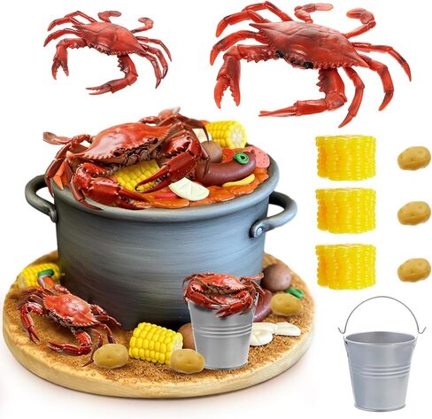 13 Pcs Crawfish Boil Party Supplies Fake Crawfish Party Decorations Lobster Cake Toppers Plastic Crayfish Potato Corn Metal Pail for Lobster Theme Birthday Festival Potluck in Saudi Arabia