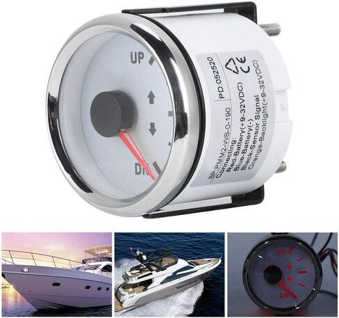 Boat Marine Trim Gauge 52mm/2in UP-DN Boat Gauges Set 0-190ohm Trim Tilt Indicator Red Backlight (White Dial Silver Frame) in Saudi Arabia