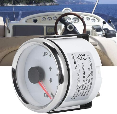 Boat Marine Trim Gauge 52mm/2in UP-DN Boat Gauges Set 0-190ohm Trim Tilt Indicator Red Backlight (White Dial Silver Frame) in Saudi Arabia