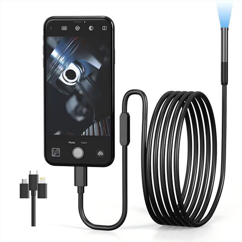 كاميرا منظار المنظار مع الضوء ، 9.8 قدم IP67 Camera Borescope Inspection مع 6 مصابيح LED وكابل الأفعى شبه الصلبة ، HD متوافق مع Android/iOS ، فحص أنابيب السباكة ، أدوات للرجال in Saudi Arabia
