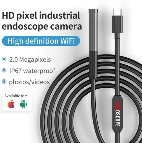كاميرا منظار المنظار مع الضوء ، 9.8 قدم IP67 Camera Borescope Inspection مع 6 مصابيح LED وكابل الأفعى شبه الصلبة ، HD متوافق مع Android/iOS ، فحص أنابيب السباكة ، أدوات للرجال in Saudi Arabia