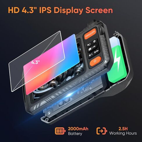 Endoscope Camera with Light and Photo Video Recording Supported, 1080P Industrial Inspection Borescope Camera, IP67 Waterproof Sewer Snake Camera, Bore Scope with 4.3" Screen, 16.4FT Semi-Rigid Cord in Saudi Arabia