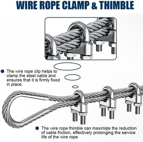 50FT 3/16" Wire Rope Kit, 3/16" Stainless Steel Cable with 2 Pcs 1/4 Turnbuckle, Wire Rope Clamp& Thimble, 7X19 Strands Aircraft Cable, 3700lbs Breaking Strength for Zipline, Deck Railing in Saudi Arabia