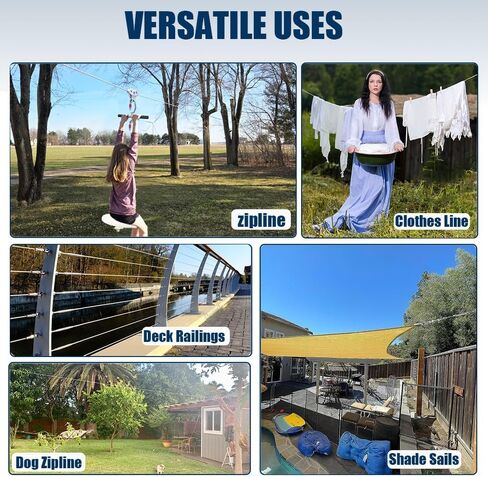 50FT 3/16" Wire Rope Kit, 3/16" Stainless Steel Cable with 2 Pcs 1/4 Turnbuckle, Wire Rope Clamp& Thimble, 7X19 Strands Aircraft Cable, 3700lbs Breaking Strength for Zipline, Deck Railing in Saudi Arabia