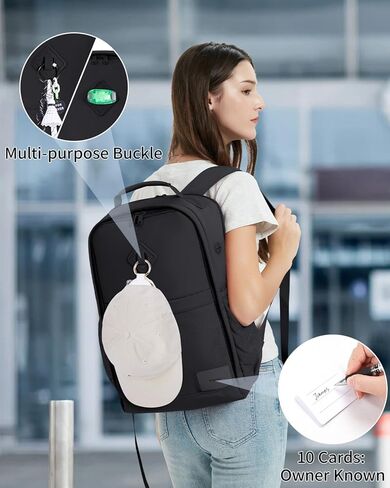 ECOHUB Travel Backpack for Women Men, 17.3" Laptop Backpack with Hat Clip Water-Resistant Carry On Casual Daypack Lightweight Personal Item Bag with USB Charging Port for Business Travel School, Black in Kuwait